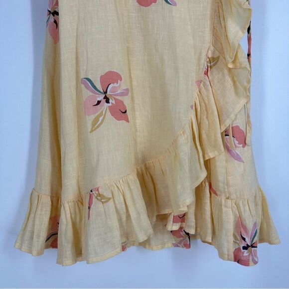 RAILS Madison Floral Linen Flounce Wrap Yellow Dress in Eden Sz S - Picture 5 of 15